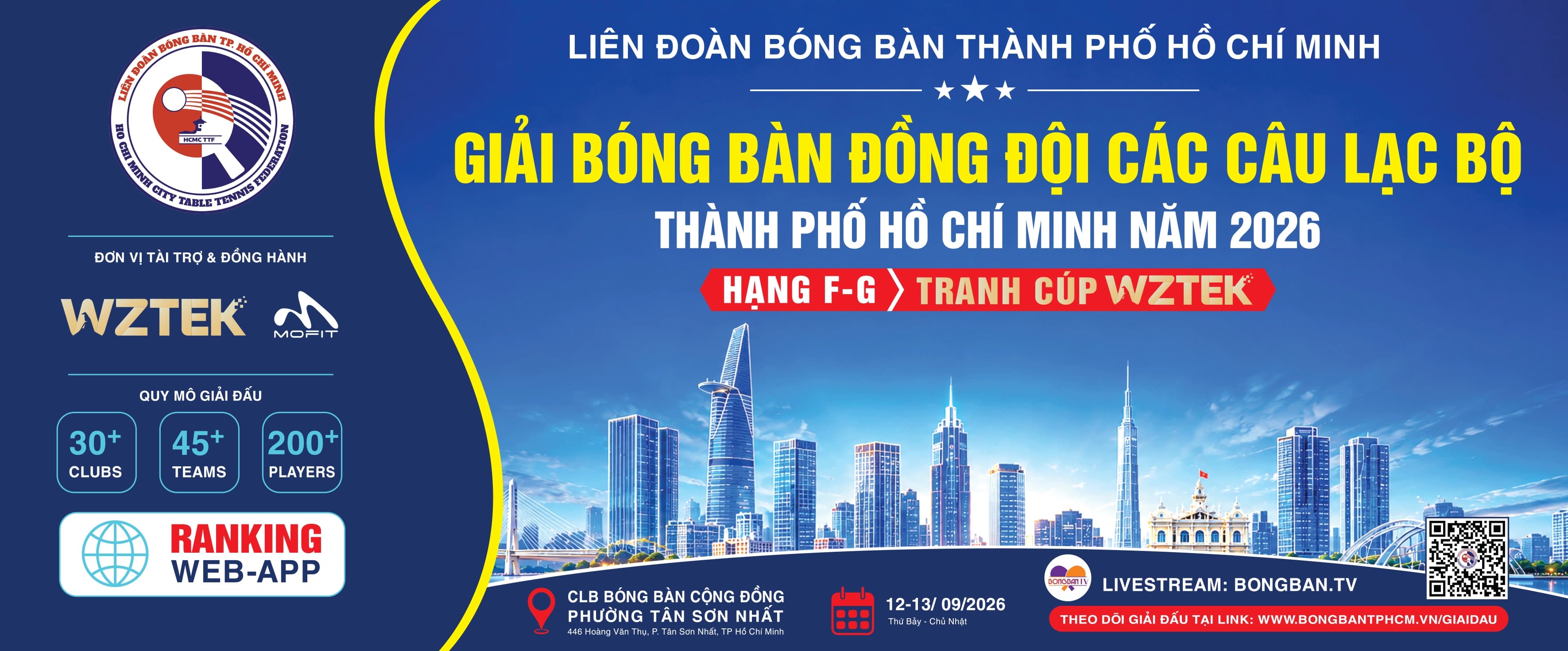 GIẢI BÓNG BÀN ĐỒNG ĐỘI CÁC CLB THÀNH PHỐ HỒ CHÍ MINH NĂM 2026 (HẠNG F-G)