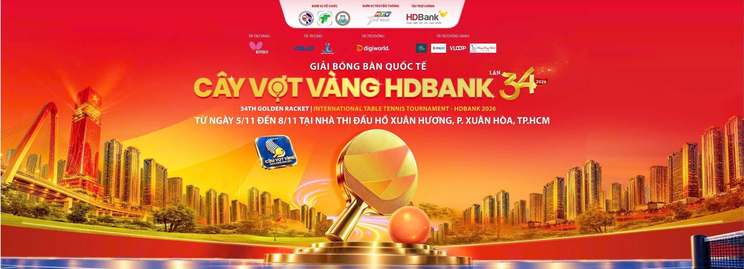 GIẢI BÓNG BÀN QUỐC TẾ CÂY VỢT VÀNG – HDBANK LẦN 34-2026