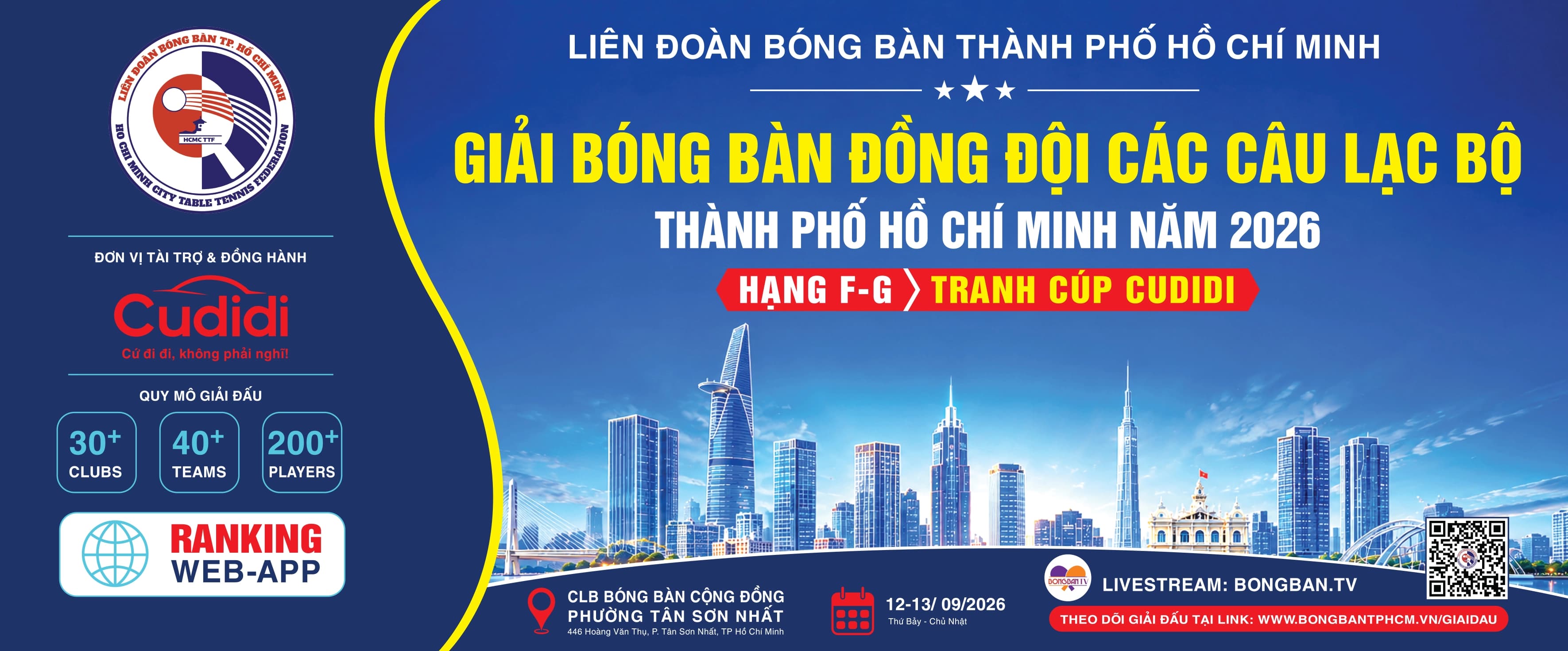 GIẢI BÓNG BÀN ĐỒNG ĐỘI CÁC CLB THÀNH PHỐ HỒ CHÍ MINH NĂM 2026 (HẠNG F-G)